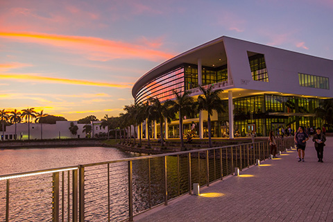 Student Center at the University of Miami during sunset