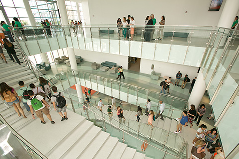 Student traffic inside the University of Miami Student Center